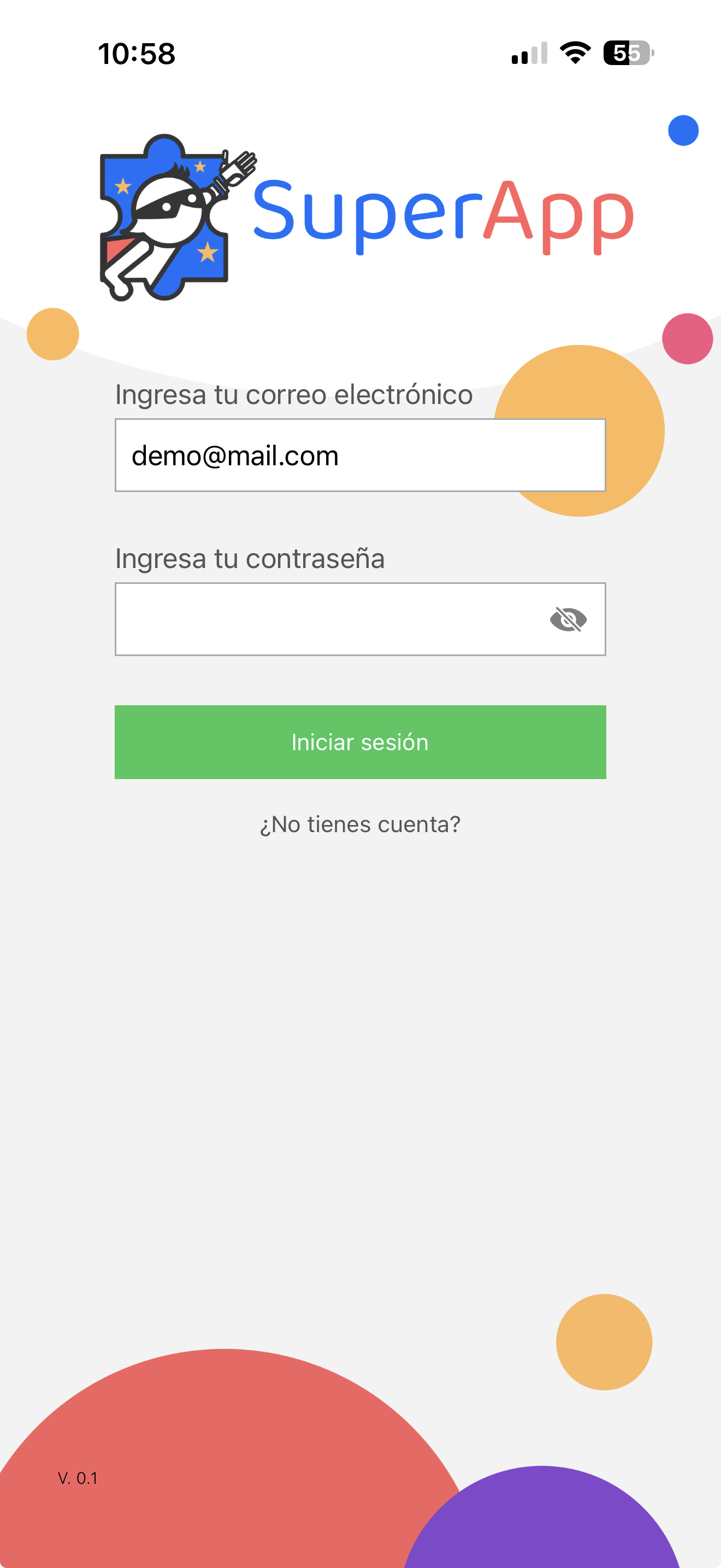 SuperApp login screen