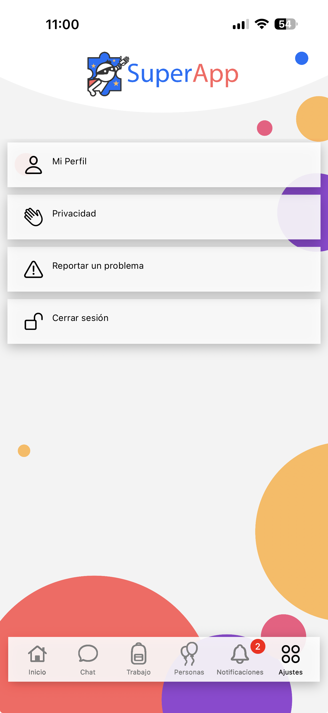 SuperApp settings menu